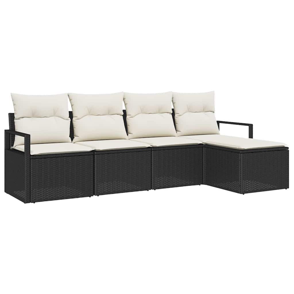 Garten-Sofa-Set mit Kissen mit Speicher 5 pcs Schwarz und Creme